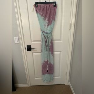 Strapless maxi dress with tie belt